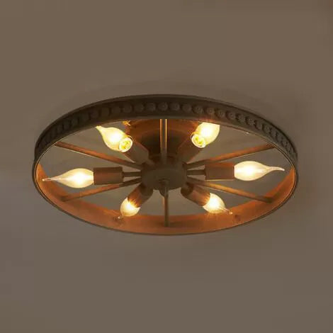 Farmhouse-Style 6-Head Semi Flush Ceiling Light - Metallic Wheel Shade Ceiling Lamp in Black/Bronze for Living Rooms