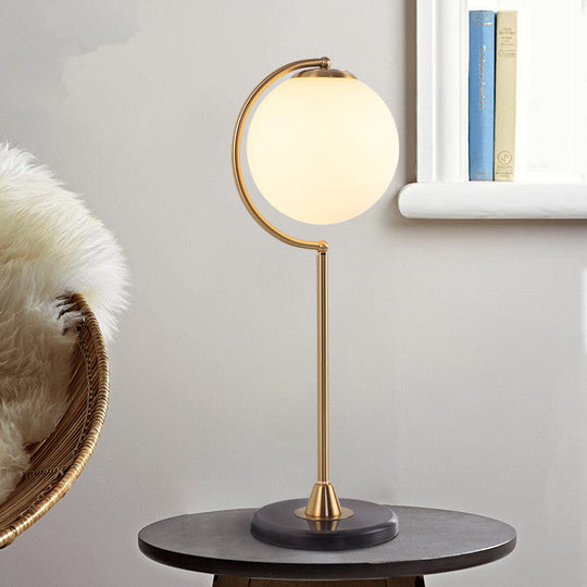 Sulafat - Gold S/C Shaped/Bend Bedside Table Light Metal 1/2-Head Designer Night Lamp in Gold with Ball Cream Glass Shade