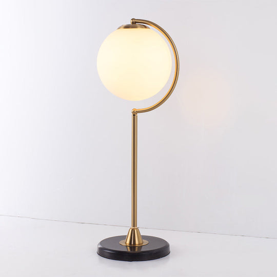 Sulafat - Gold S/C Shaped/Bend Bedside Table Light Metal 1/2-Head Designer Night Lamp in Gold with Ball Cream Glass Shade