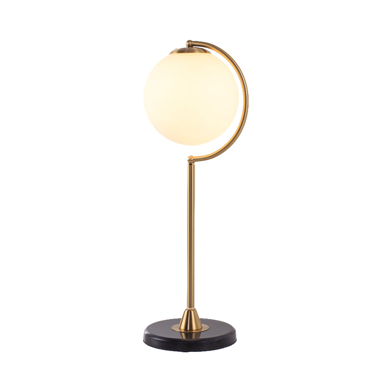 Sulafat - Gold S/C Shaped/Bend Bedside Table Light Metal 1/2-Head Designer Night Lamp in Gold with Ball Cream Glass Shade