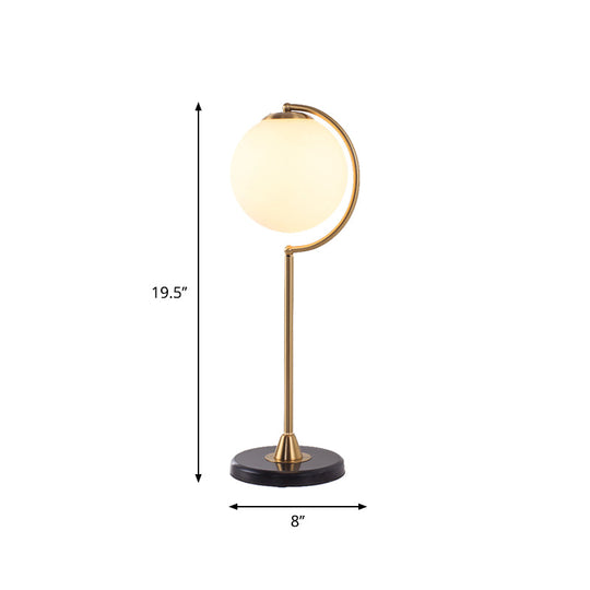 Sulafat - Gold S/C Shaped/Bend Bedside Table Light Metal 1/2-Head Designer Night Lamp in Gold with Ball Cream Glass Shade