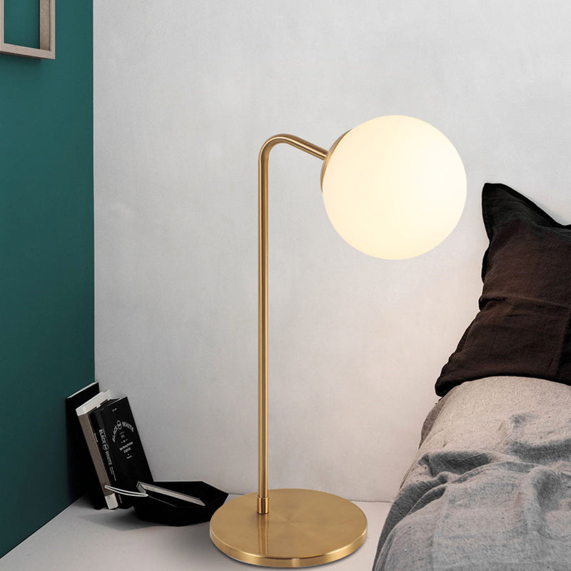 S/C Shaped Metal Bedside Table Lamp In Gold With Cream Glass Shade - Designer Nightlight 1/2-Head