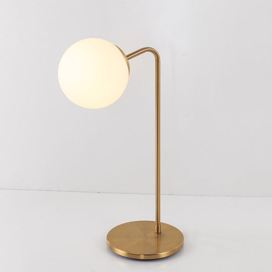 Sulafat - Gold S/C Shaped/Bend Bedside Table Light Metal 1/2-Head Designer Night Lamp in Gold with Ball Cream Glass Shade