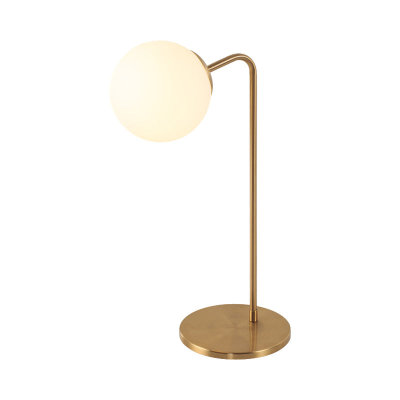 Sulafat - Gold S/C Shaped/Bend Bedside Table Light Metal 1/2-Head Designer Night Lamp in Gold with Ball Cream Glass Shade