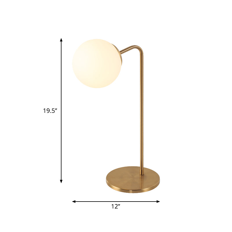 Sulafat - Gold S/C Shaped/Bend Bedside Table Light Metal 1/2-Head Designer Night Lamp in Gold with Ball Cream Glass Shade