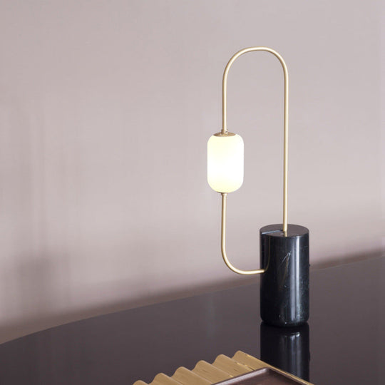 Modern Circuit Nightstand Lamp: Black & Brass Table Light With Marble Base And Milk Glass Shade