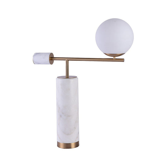 Postmodern Table Stand Light With Black/White Lever Marble Base And Milk Glass Shade - 1 Bulb Night