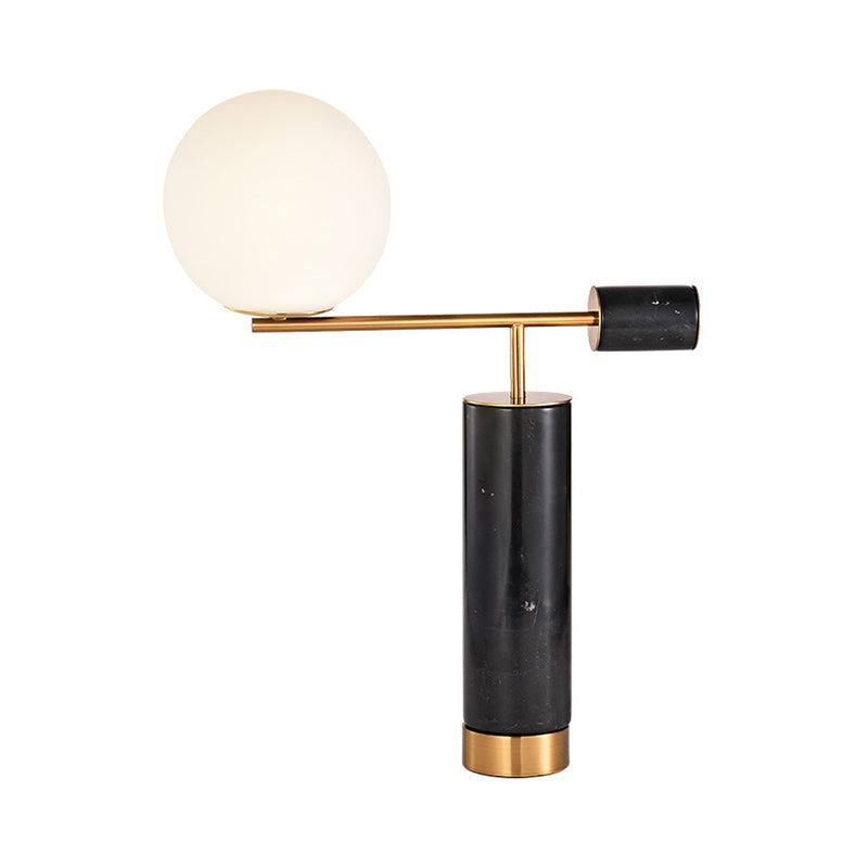 Postmodern Table Stand Light With Black/White Lever Marble Base And Milk Glass Shade - 1 Bulb Night