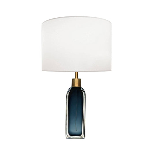 Postmodern Glass Pillar Table Lamp - Blackish Blue/Clear With Cylinder Fabric Shade