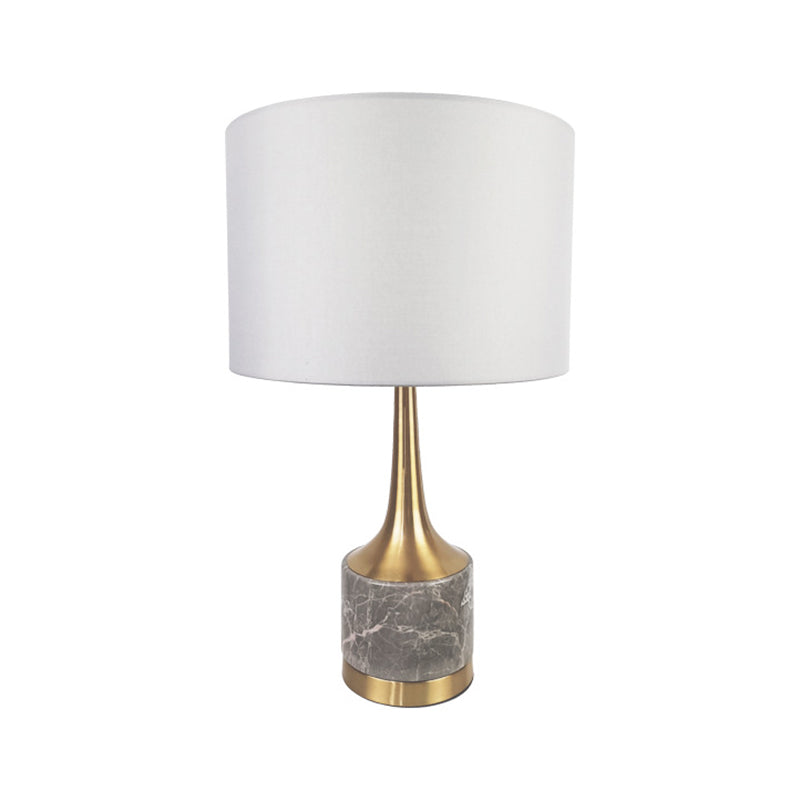 Flared Gold Night Lamp: Modern Antiqued 1-Light Table Light With Marble Base And Fabric Shade