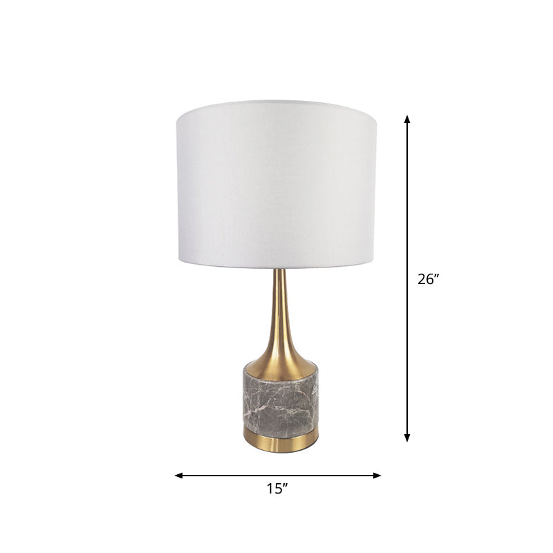 Flared Gold Night Lamp: Modern Antiqued 1-Light Table Light With Marble Base And Fabric Shade