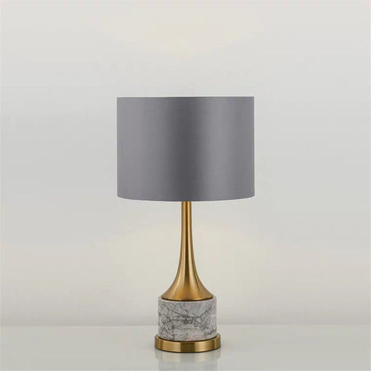 Flared Nordic Marble Trumpet Nightstand Lamp - Antiqued Gold & Fabric Shade
(Note: The Product Title