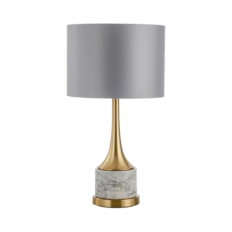 Flared Nordic Marble Trumpet Nightstand Lamp - Antiqued Gold & Fabric Shade
(Note: The Product Title