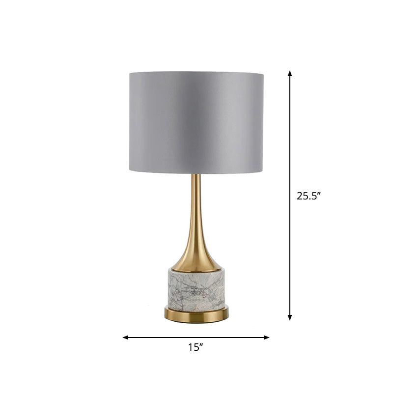 Flared Nordic Marble Trumpet Nightstand Lamp - Antiqued Gold & Fabric Shade
(Note: The Product Title