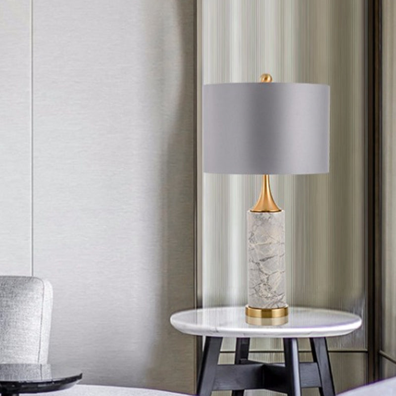 Flared Nordic Marble Trumpet Nightstand Lamp - Antiqued Gold & Fabric Shade
(Note: The Product Title