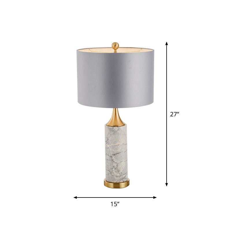 Flared Nordic Marble Trumpet Nightstand Lamp - Antiqued Gold & Fabric Shade
(Note: The Product Title