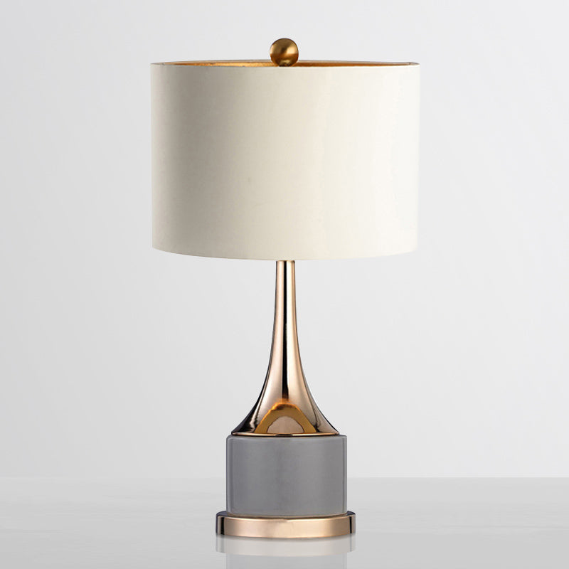 Flared Nordic Marble Trumpet Nightstand Lamp - Antiqued Gold & Fabric Shade
(Note: The Product Title