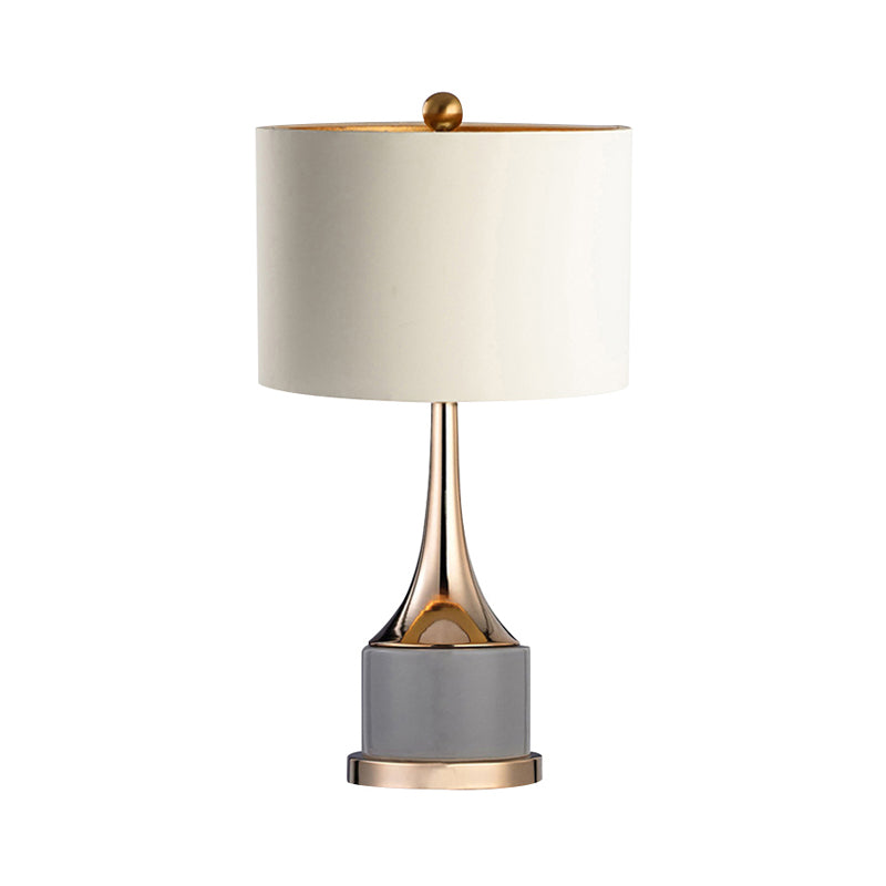 Flared Nordic Marble Trumpet Nightstand Lamp - Antiqued Gold & Fabric Shade
(Note: The Product Title