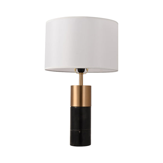 Postmodern Drum Bedside Table Lamp With Marble Pedestal - Black/White/Grey Fabric Design Gloss Black