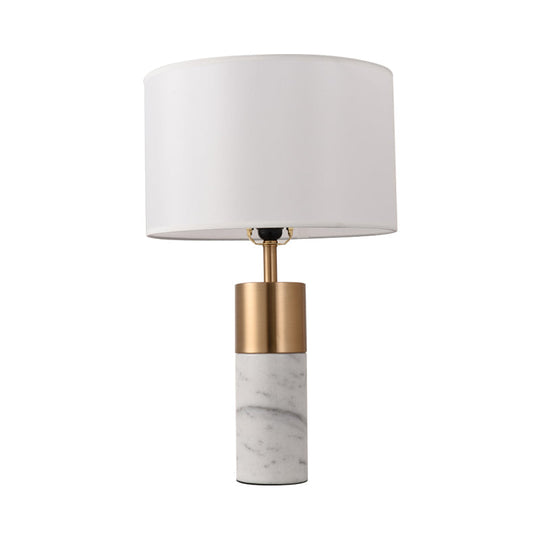 Postmodern Drum Bedside Table Lamp With Marble Pedestal - Black/White/Grey Fabric Design