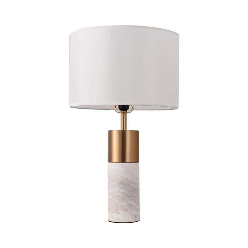 Postmodern Drum Bedside Table Lamp With Marble Pedestal - Black/White/Grey Fabric Design