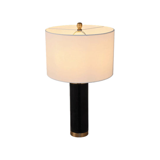 Minimalist Cylinder Table Lamp: 1-Light Fabric Night Light With Marble Pillar - Black/White