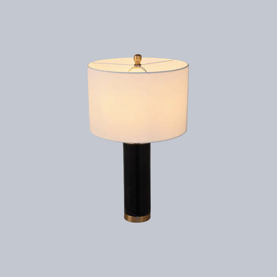 Minimalist Cylinder Table Lamp: 1-Light Fabric Night Light With Marble Pillar - Black/White