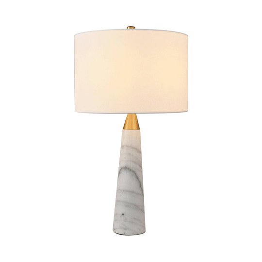 Nordic Single-Bulb Table Lamp With Fabric Cylinder Shade & Conical Marble Base - Grey/White