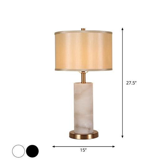 Modern Marble Cylinder Table Lamp With Plastic Shade - Black/White Perfect For Living Room Night