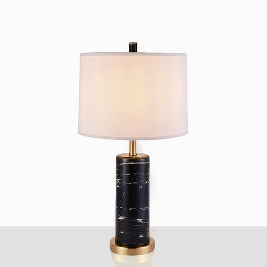 Modern Marble Cylinder Table Lamp With Plastic Shade - Black/White Perfect For Living Room Night