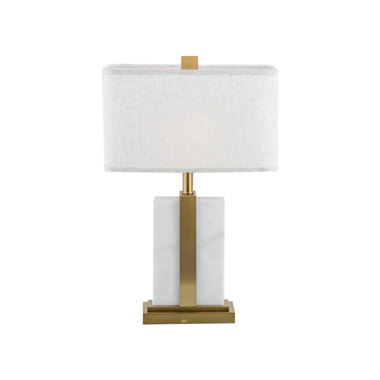 Modish Rectangular Night Table Lamp - Fabric Shade 1 Head In Black/White/Grey With Brass Accents