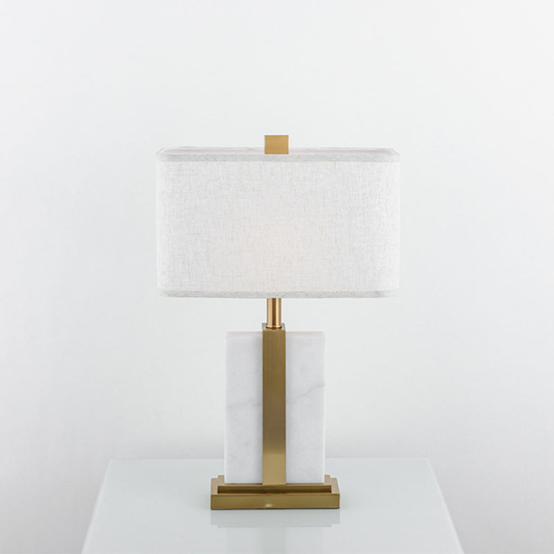 Modish Rectangular Night Table Lamp - Fabric Shade 1 Head In Black/White/Grey With Brass Accents