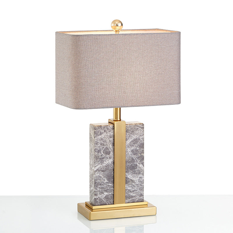 Modish Rectangular Night Table Lamp - Fabric Shade 1 Head In Black/White/Grey With Brass Accents