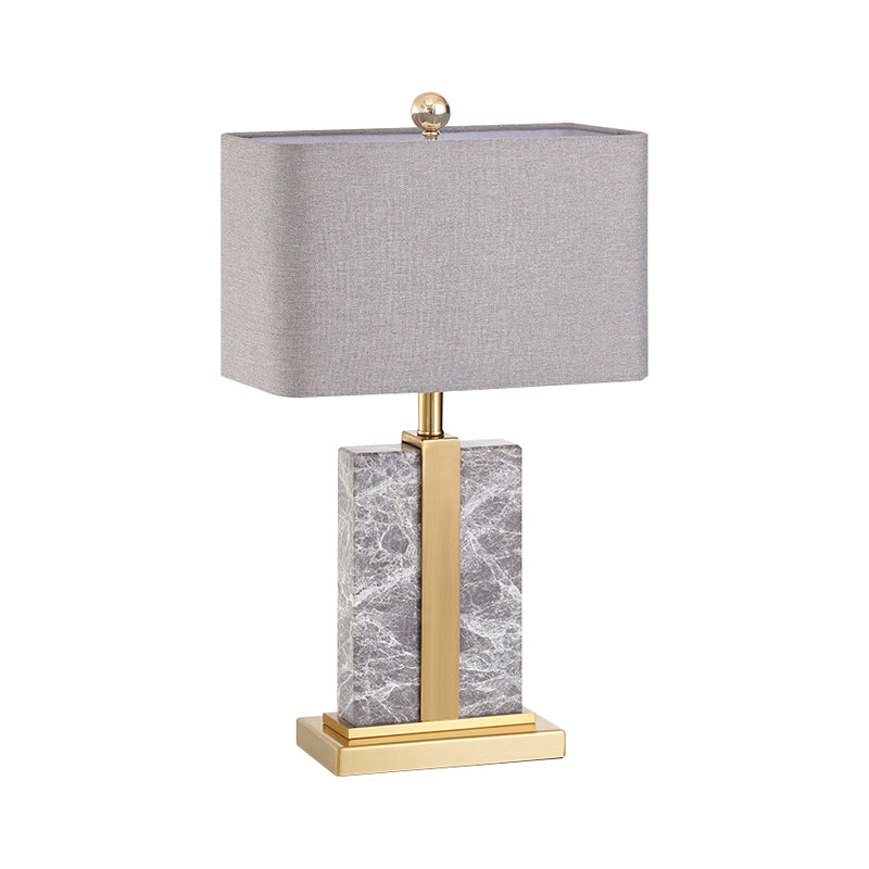 Modish Rectangular Night Table Lamp - Fabric Shade 1 Head In Black/White/Grey With Brass Accents