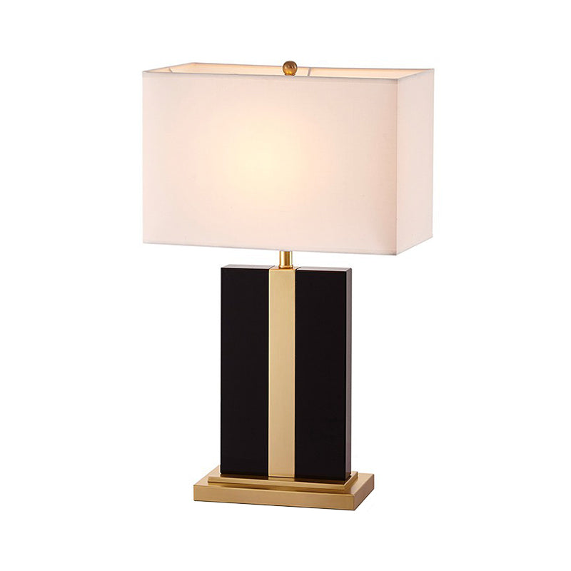 Modish Rectangular Night Table Lamp - Fabric Shade 1 Head In Black/White/Grey With Brass Accents