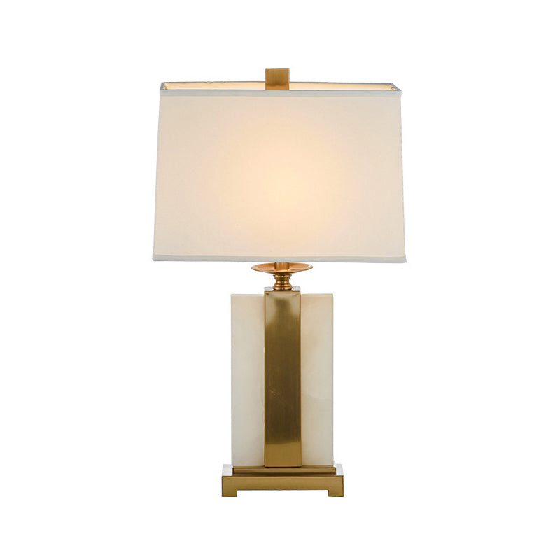 Minimalist White & Brass Table Lamp With Rectangle Fabric Shade - Perfect Living Room Night Light