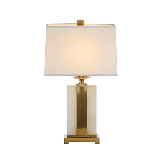 Minimalist White & Brass Table Lamp With Rectangle Fabric Shade - Perfect Living Room Night Light