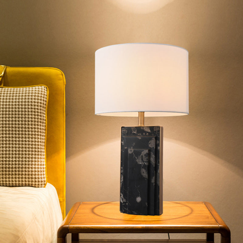 Sleek Marble Stand Bedside Table Lamp: Minimalist Cylindrical Night Light (Black/White/Ivory)