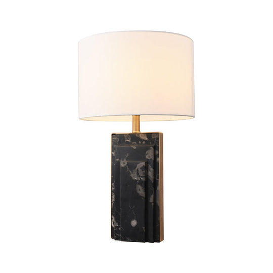 Sleek Marble Stand Bedside Table Lamp: Minimalist Cylindrical Night Light (Black/White/Ivory)