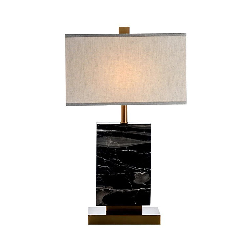 Sleek Black Rectangular Table Lamp With Marble Base And Fabric Shade - Minimalist Design