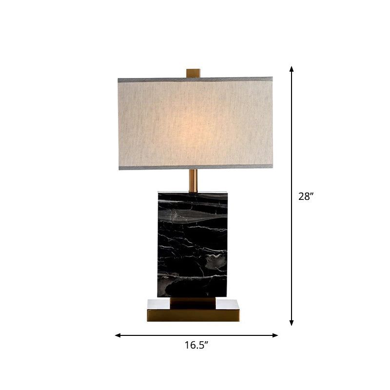 Sleek Black Rectangular Table Lamp With Marble Base And Fabric Shade - Minimalist Design