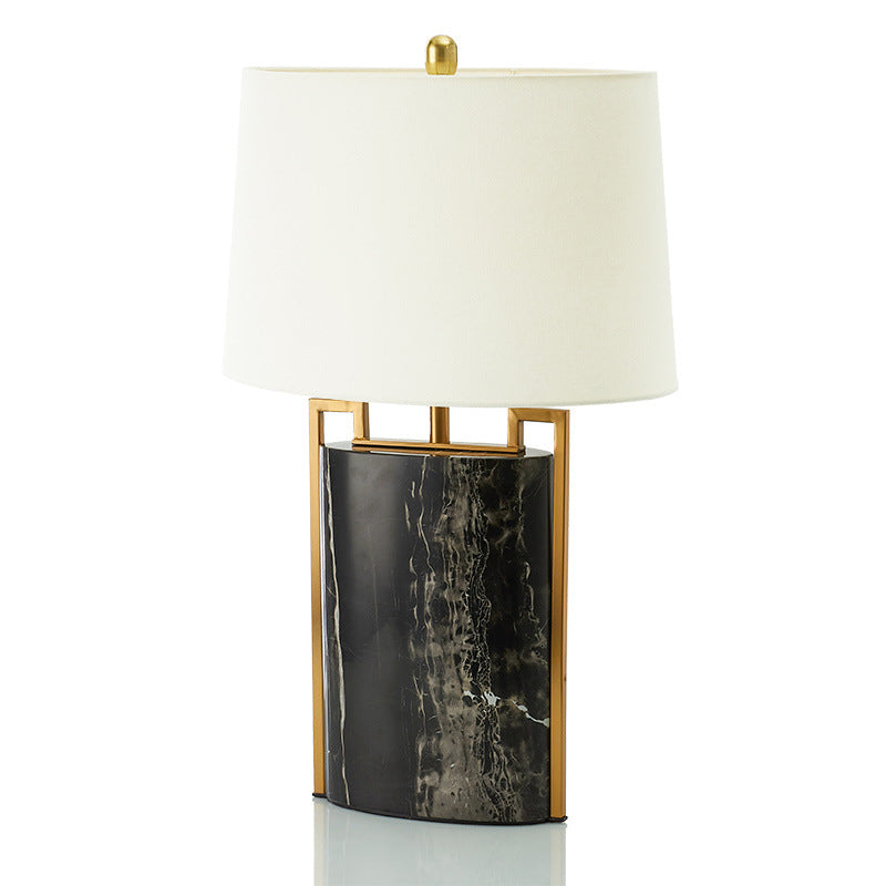 15/18 W Minimalist 1-Light Night Lamp - Black & White Tapered Table Light With Fabric Shade Marble