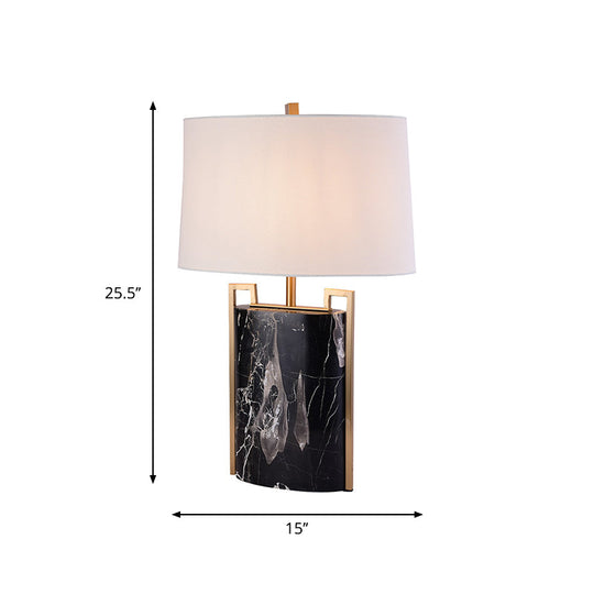 15/18 W Minimalist 1-Light Night Lamp - Black & White Tapered Table Light With Fabric Shade Marble