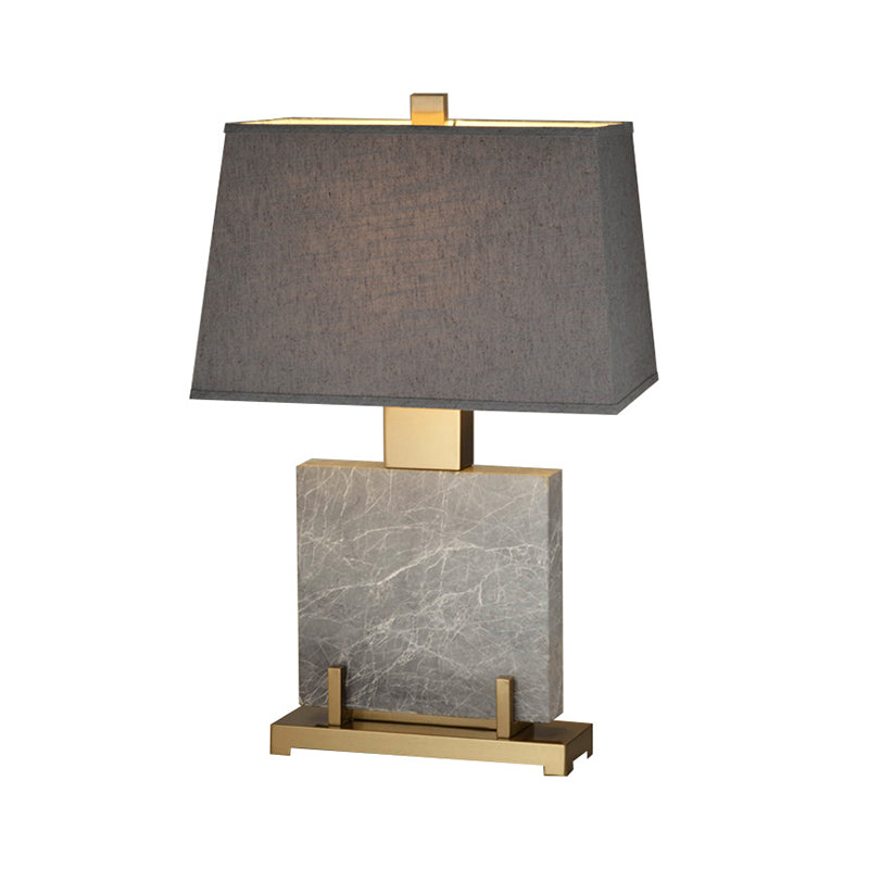 Modern Grey Trapezoid Night Table Lamp With Fabric Shade And Marble Stand