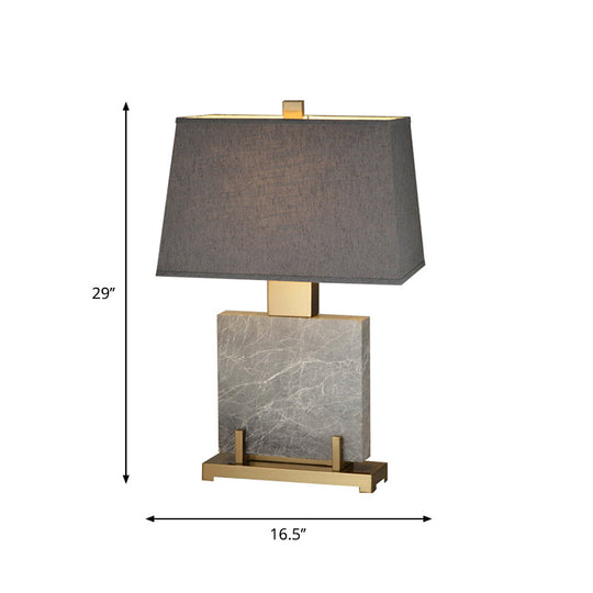 Modern Grey Trapezoid Night Table Lamp With Fabric Shade And Marble Stand