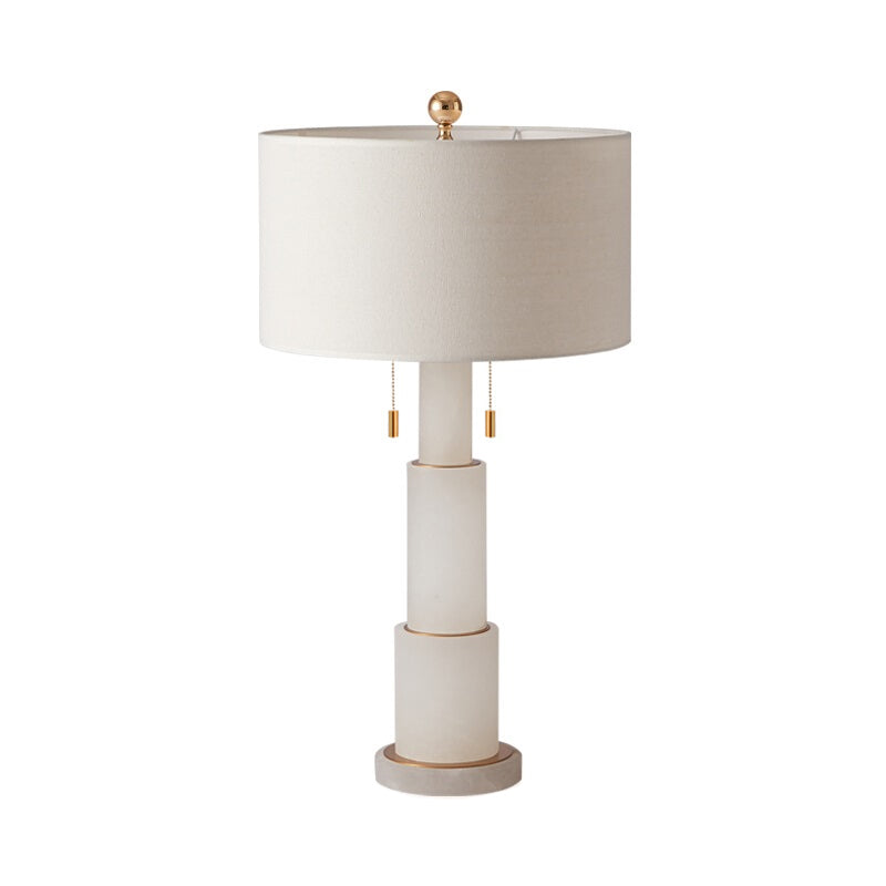 3-Tier Marble Night Lamp: Minimalist Table Light With Pull-Chain Black/White Drum Fabric Shade