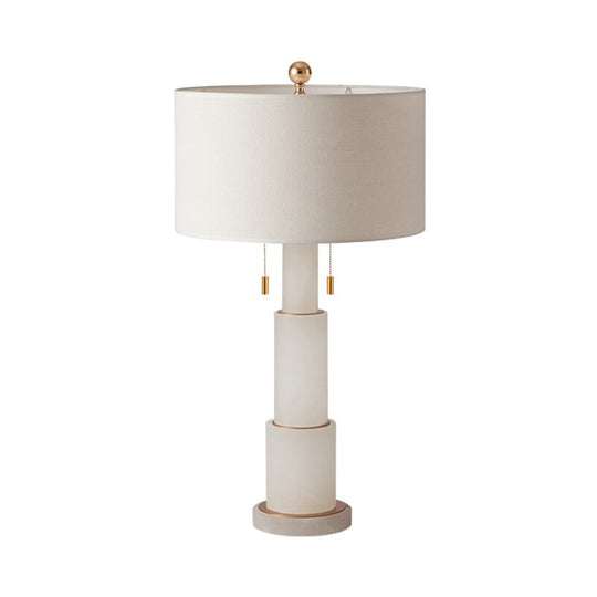 3-Tier Marble Night Lamp: Minimalist Table Light With Pull-Chain Black/White Drum Fabric Shade