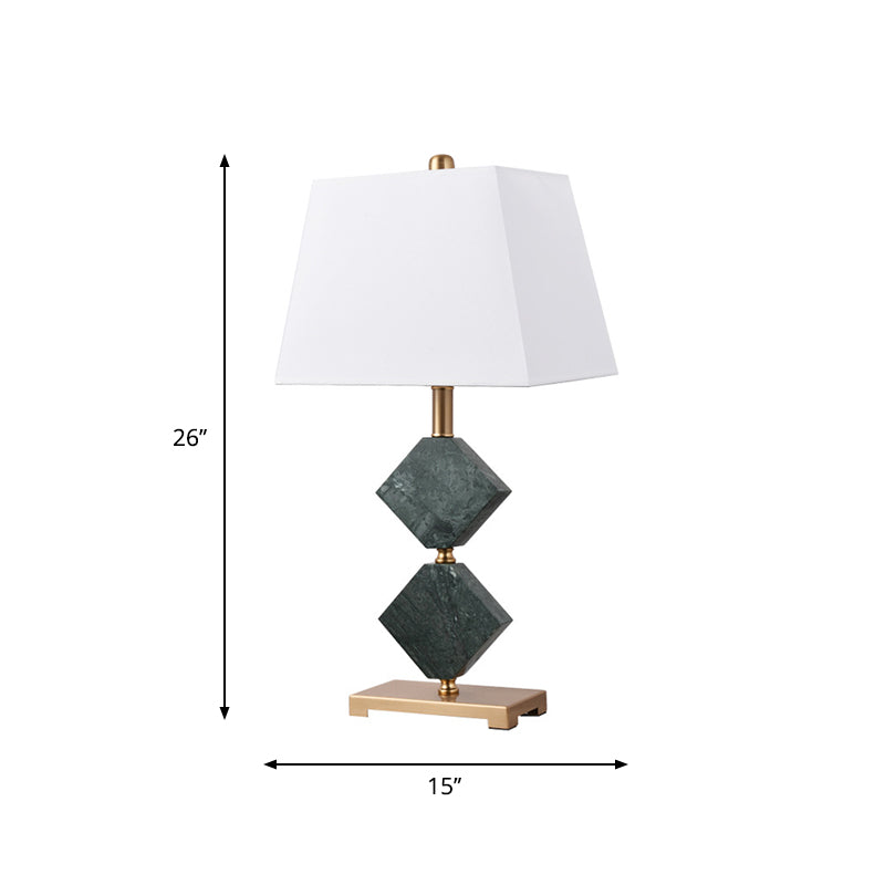 Modern Black Trapezoid Table Lamp With Rhombus Marble Accent - Sleek Living Room Nightstand Light