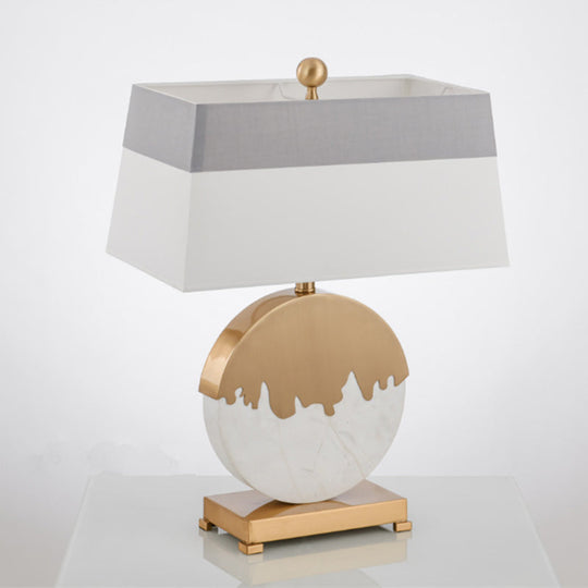 Contemporary Pagoda Fabric Table Light: Sleek Brass & White Nightstand Lamp Round Base