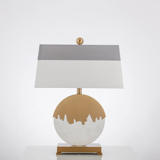 Contemporary Pagoda Fabric Table Light: Sleek Brass & White Nightstand Lamp Round Base